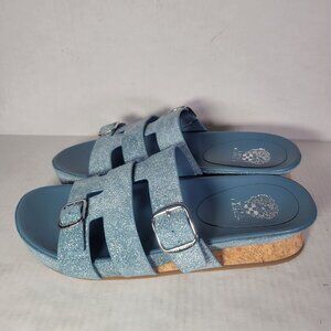 Vince Camuto Women Freoda Casual Beach Resort Glitter Blue Slide Sandal Size 10M
